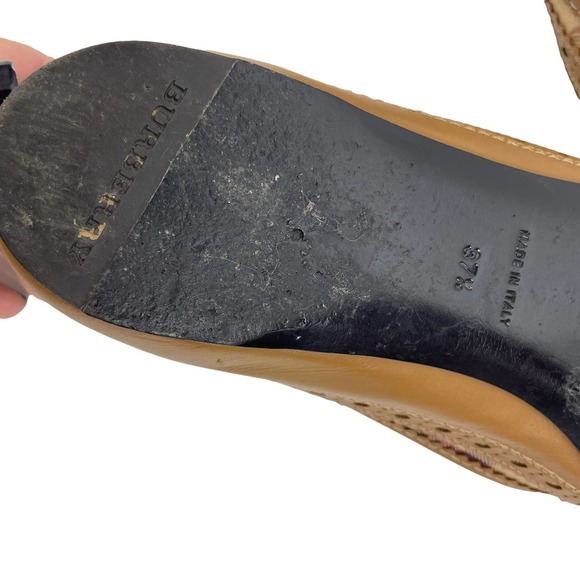 Burberry Haymarket Brogue Nova Check Ballet Flats Tudor Brown Size 37.5 - Picture 8 of 9